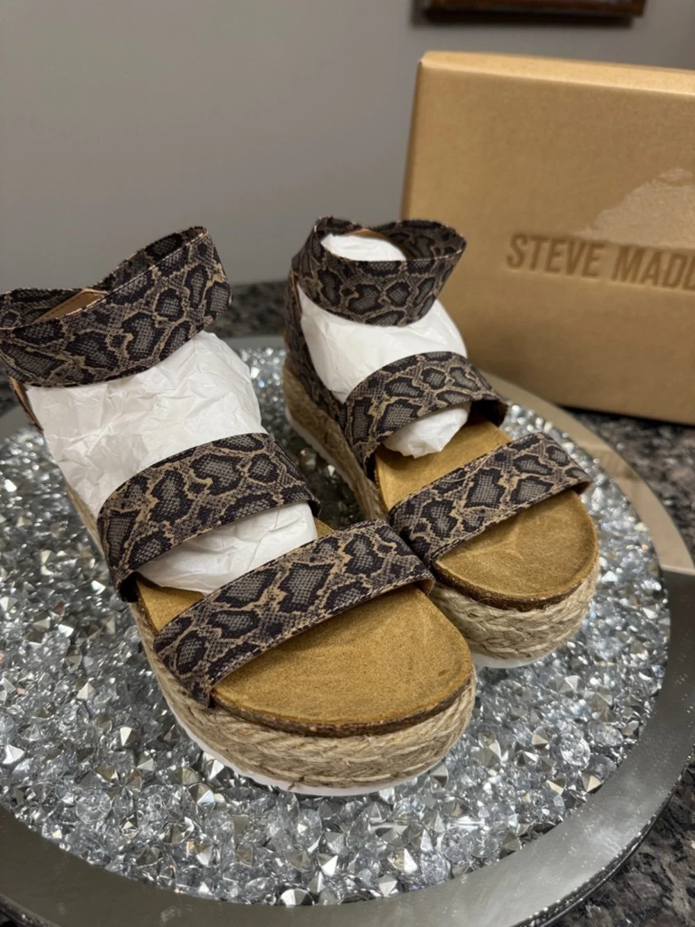 Steve Madden Snake Print Espadrille Platform Sandals - leather NEW 6